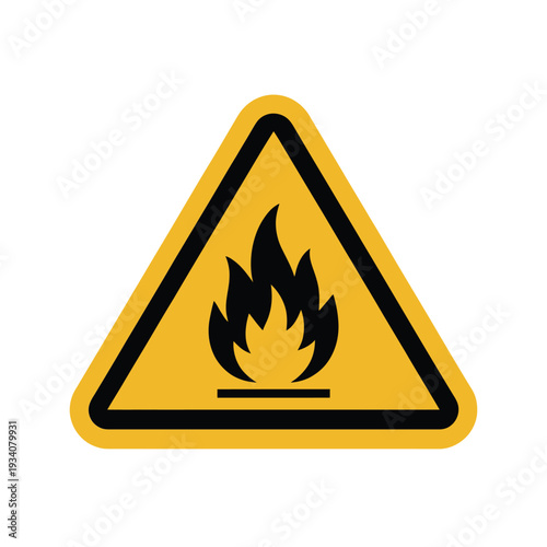 Yellow triangular warning sign depicting a black flame symbol