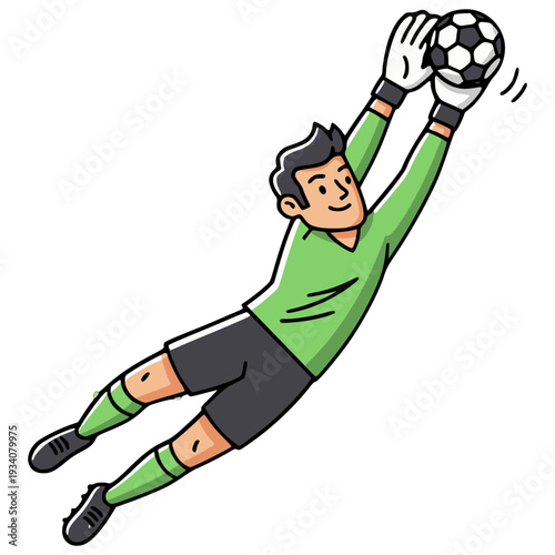 ダイビングキャッチするゴールキーパー　サッカー守備のアイコンイラスト