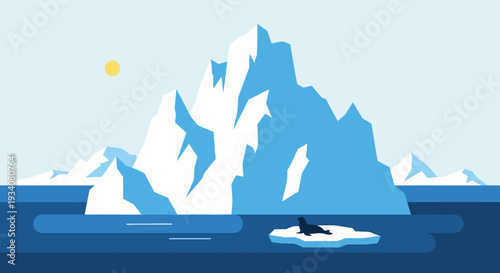 Iceberg and seal in the arctic ocean illustration vector design