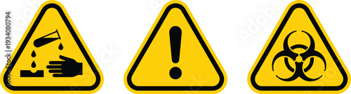 Set of Hazard Warning Signs – Corrosive, General Danger and Biohazard