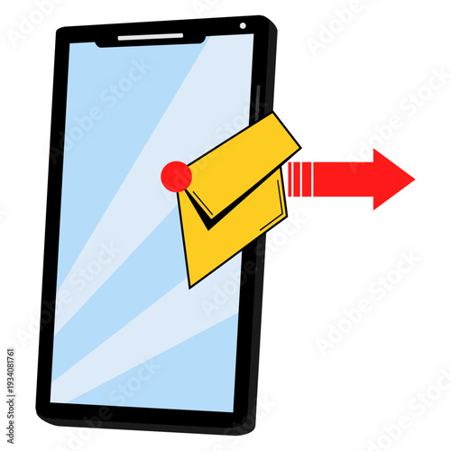 Mobile phone with red arrow and envelope icon, message, mail (1)