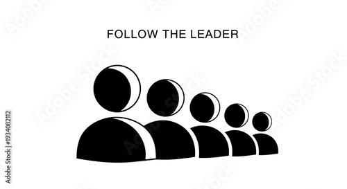 Follow The Leader Concept with Silhouettes in Single File Line.