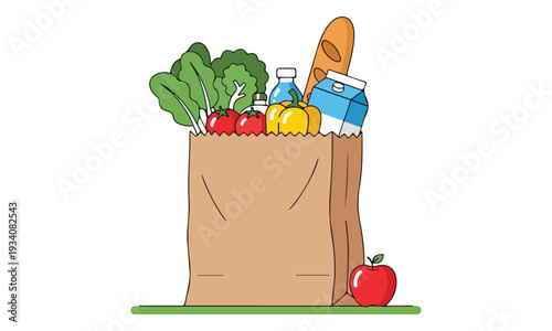 Grocery Bag Full of Fresh Food, Produce, and Everyday Essentials