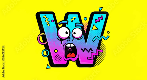 Cartoon Letter W with Shocked Expression
