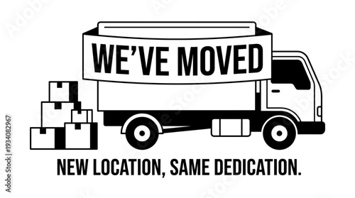Moving Truck Illustration for Business Relocation Announcement.