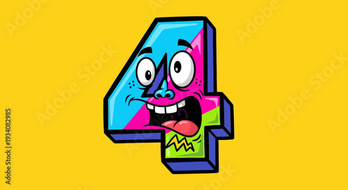 Cartoon Number Four with Facial Expression