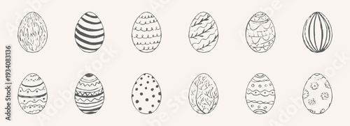 Easter whimsical hand drawn eggs set. Coquette sketch hand drawn textured spring festive decoration. Floral scribble ornament,