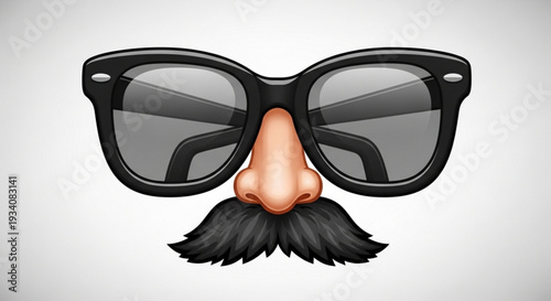 Cartoon face with black sunglasses and mustache on white background funny character design
