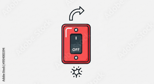 Red light switch turning off electricity with arrow symbol on white background
