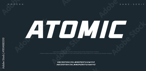 Atomic typography design with bold white text on dark background