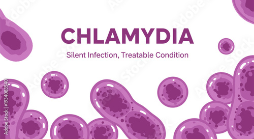 Chlamydia awareness banner with bacteria cell illustrations, medical education concept.