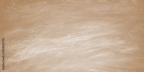 Natural flour and dough for baking rest on a textured wooden board surface featuring a brown grain pattern and organic timber material