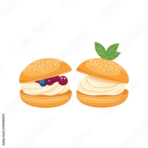 Illustrated burgers with knife above on white background