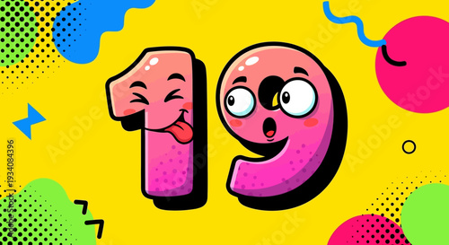 Celebrating Nineteen in a Playful Cartoon Birthday Scene with Bright Colors