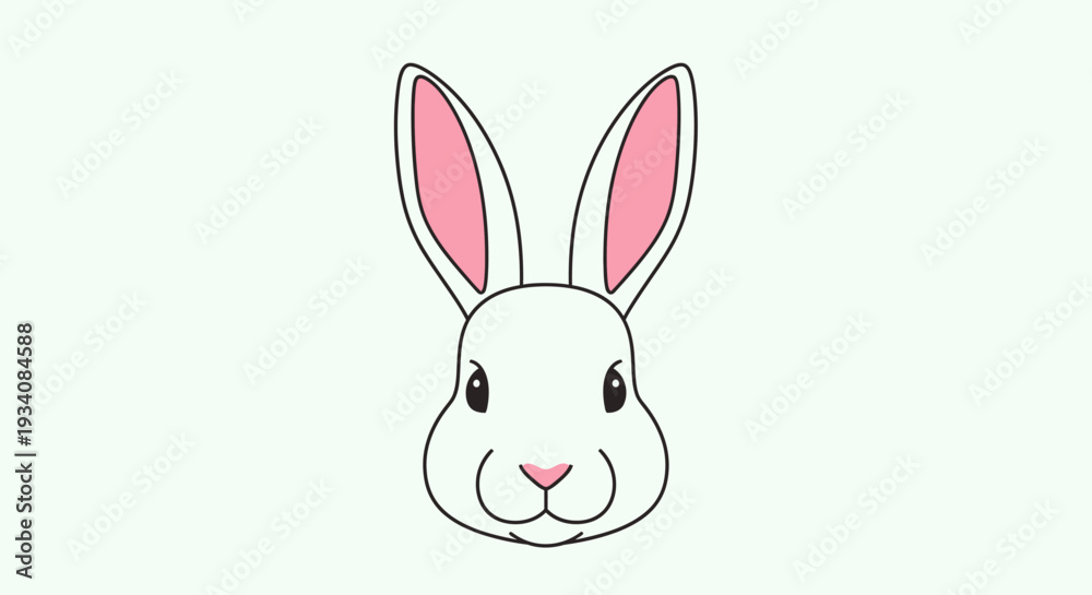 Obraz premium A charming cartoon illustration of a white bunny with pink inner ears, minimal design