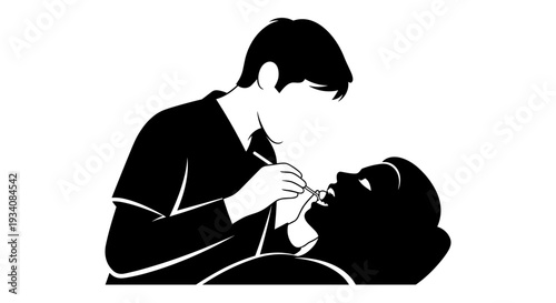 Dentist Examining Patients Mouth with Tools.