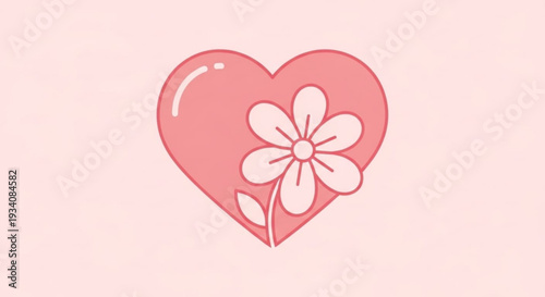 Pink heart with white flower on light background love and care symbol