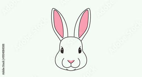 A charming cartoon illustration of a white bunny with pink inner ears, minimal design