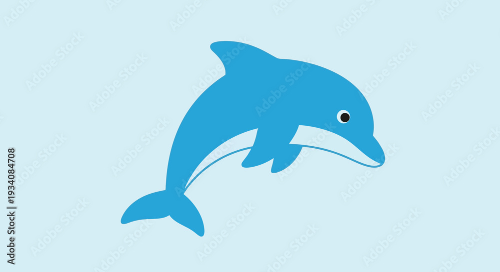 Fototapeta premium A playful blue dolphin leaping through the water against a light blue backdrop