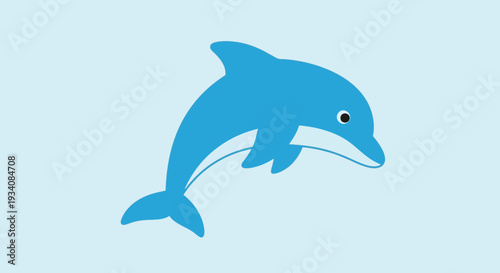 A playful blue dolphin leaping through the water against a light blue backdrop