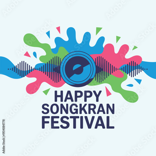 Happy Songkran Festival Sound Wave Water Splash Music Celebration Poster