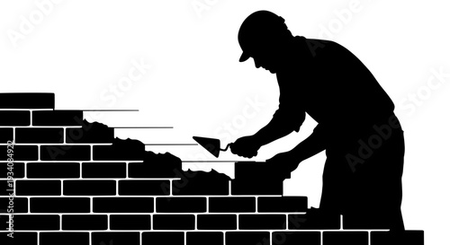 Man Building Brick Wall Silhouette.