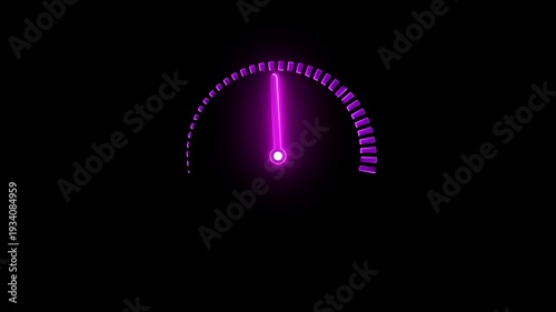 Neon Purple Gauge with Glowing Needle on Black Background meter measurement
