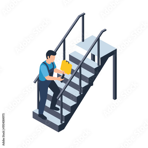 Man Delivering Package on Staircase.