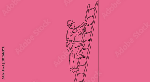 Man Climbing Ladder Illustration Simple Design.