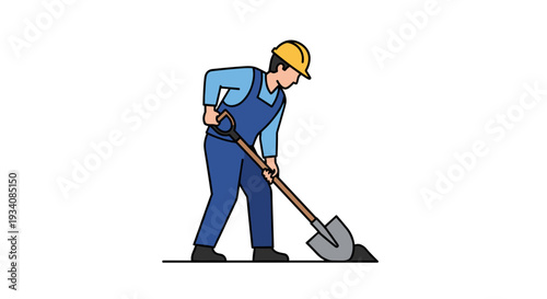 Man in hard hat digging with shovel.