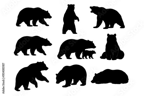 Bear animal black silhouette set