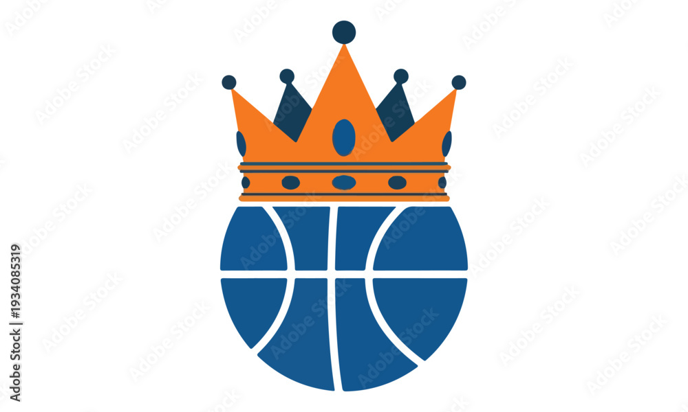 Obraz premium Basketball with Orange Crown Logo Design for Sports Team