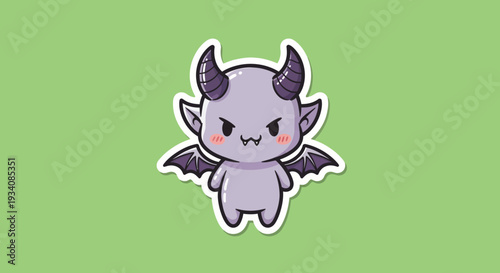 Playful Horned Creature with Wings in Mint Green Cartoon Cheeky Funny Scene