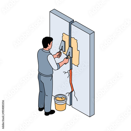 Man Installing Drywall with Tools.