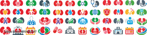World Kidney Day Icon Set Health Awareness Kidney Donation Organ Health Symbol Collection