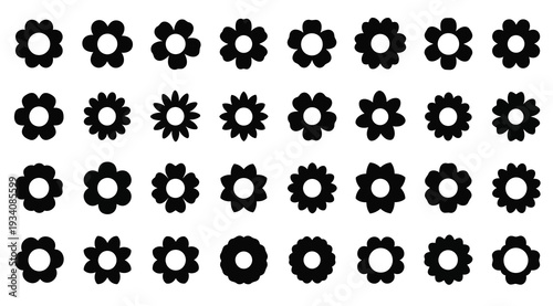 Black gear icons arranged in rows on a white background for design and engineering concepts