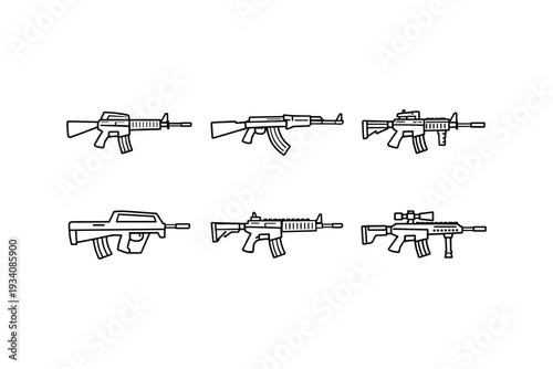 Assault riffle simple outline icon set