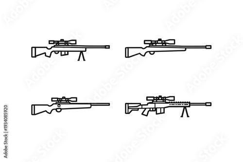 Sniper riffle simple outline icon set