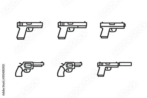 Pistol simple outline icon set
