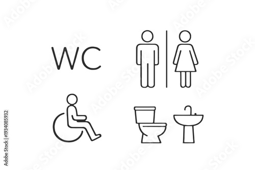 WC, toilet sign simple outline icon set