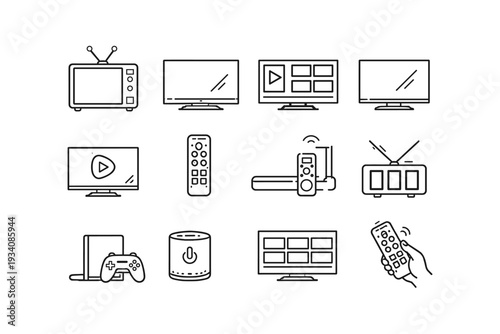 TV simple outline icon set
