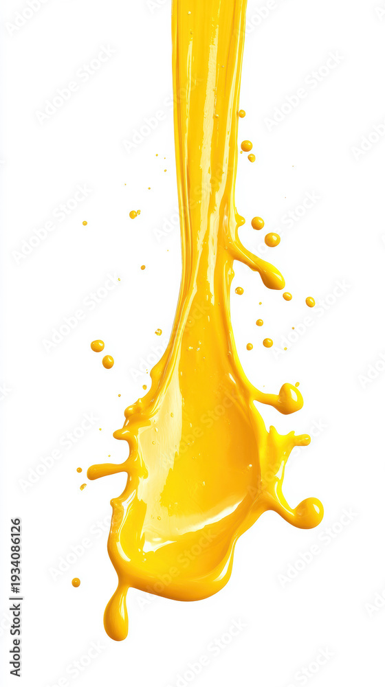 Fototapeta premium Yellow paint splash on white background with dynamic motion