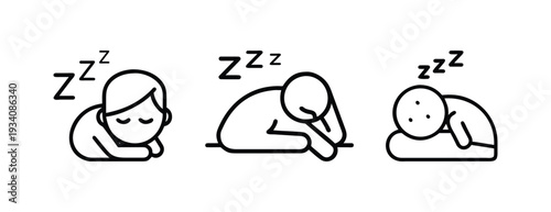 Minimalist Sleeping Person Line Icon with Zzz Symbol, Icon Symptoms Infection