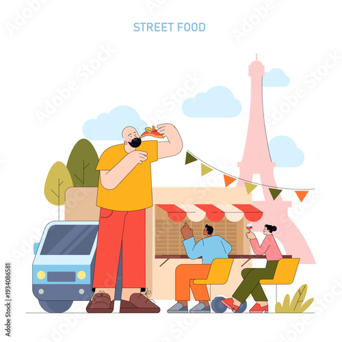 Street Food Enjoyment with Eiffel Tower in Background