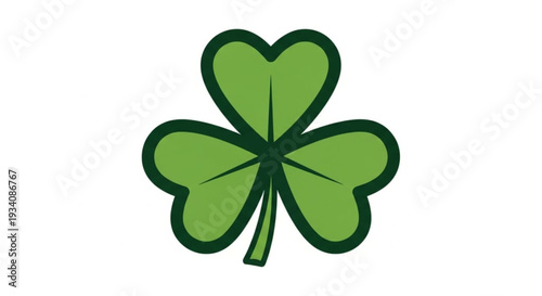 Lucky four leaf clover icon with green leaves and dark outline on white background for good fortune and st patrick's day celebrations