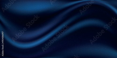 Abstract blue black background. Navy blue silk satin texture background. Beautiful soft wavy folds on shiny fabric. Dark elegant background for your design.