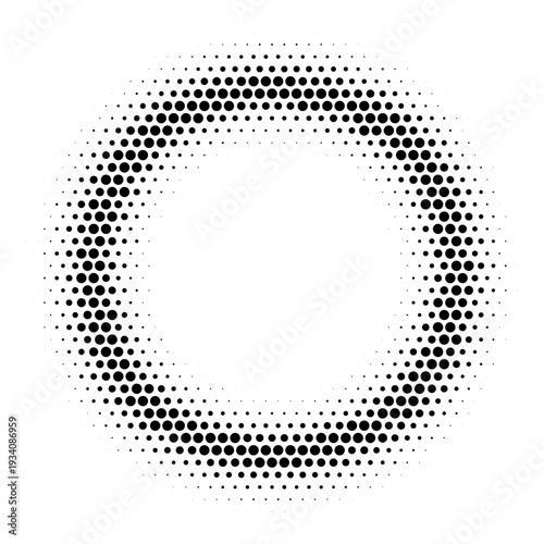 Halftone dotted circle frame. Isolated vector dotted gradient round design element