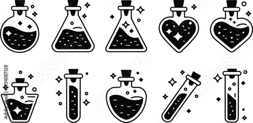 Magic Potion Bottles Line Art Icon vector illustration