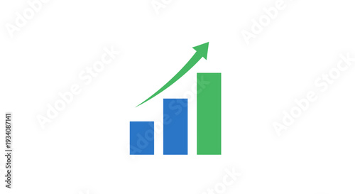 A graphic illustration depicting growth with a rising bar chart and an upward arrow