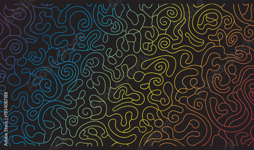 Abstract Colorful Swirling Lines Pattern on Black Background - Vibrant Organic Design